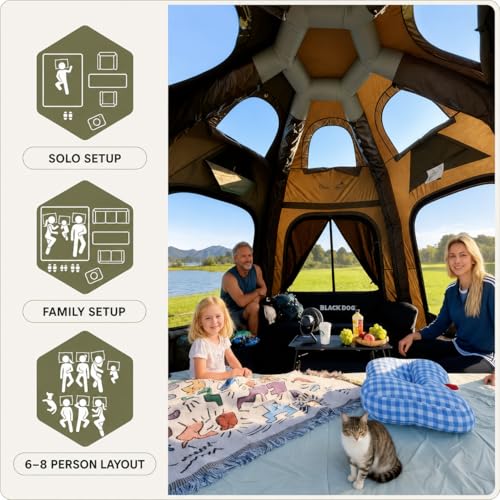 SENLEETO Inflatable Tents for Camping, Large Inflatable Camping Tent with Hand Pump, Easy Setup Tents for 4-6 People, Portable Glamping Tent - size: 177 Inch*177 Inch*98.4 Inch/6 -8 People