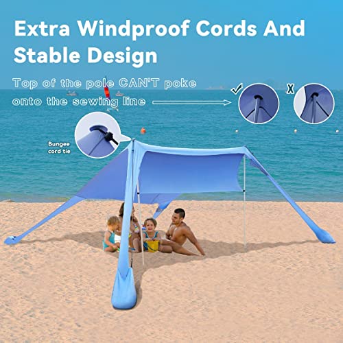 FBSPORT Beach Tent Sun Shelter, Portable Beach Shade Canopy UPF50+ with Sandbags for Outdoor Family Camping, Fishing, Backyard Fun, Picnic, 7 x 7ft - color: blue