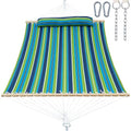 GAFETE Hammock 2 Person Quilted Fabric Hammocks for Outside, Double 12ft Hammocks with Spreader Bar, Large Removable Pillow, Storage Bag, Carabiners, Max 475 lbs Capacity (Garden) - color: Garden