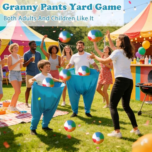 Granny Pants Yard Game Set Giant Outdoor Party Activity for Kids and Adults, Big Pants Ball Catching Set with 4 Balloons and Pump, Funny Lawn Activity, Ring Toss Games (Blue) - color: Blue