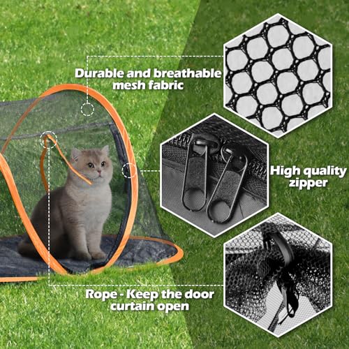 Cat Tent Outdoor, Pet Enclosure Tent Suitable for Cats and Small Animals, Indoor Playpen Portable Exercise Tent with Carry Bag(Orange) - color: Orange
