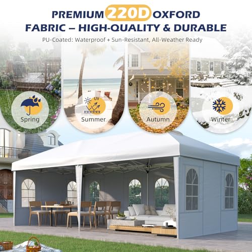 EROMMY 10x20 Heavy Duty Pop Up Canopy Tent with 6 Removable Sidewalls, Waterproof UV50+ Gazebo with Mosquito Netting, Easy Setup Instant Shelter for Backyard, Party, Wedding & Commercial Use, White - color: White, size: 10’x 20’