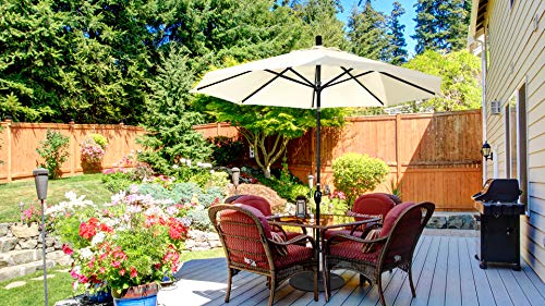 California Umbrella 9' Round Aluminum Market Umbrella, Crank Lift, Push Button Tilt, Black Pole, Sunbrella Antique Beige - color: Antique Beige