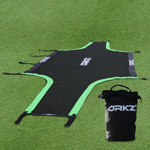 Soccer Goal Target Net - 24ft x 8ft Scoring Training Equipment - Improve Kick Practice Shooting Targets, Portable Football Target Sheet with Carry Bag, Ground Stakes, Bungee Cord Included