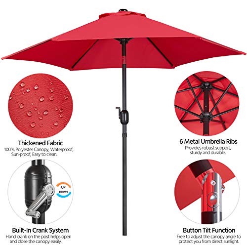 Yaheetech 7.5FT Patio Umbrella Outdoor with Heavy Duty Base Included,Table Umbrella with Push Button Tilt and Crank, UV Protection Waterproof for Yard/Outdoor/Wedding Parties and Events - Red - color: Red, size: 7.5FT