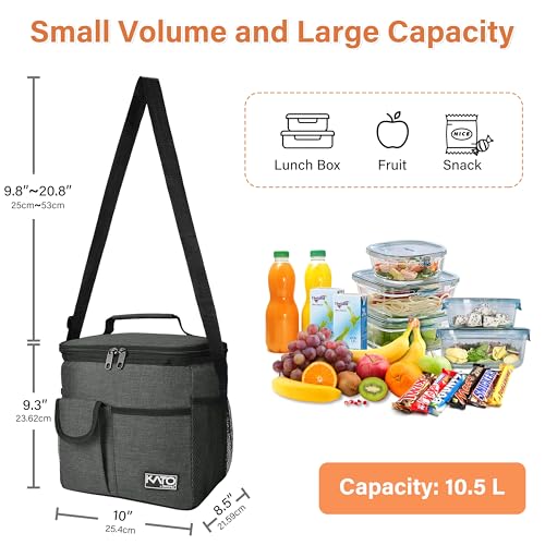 Tirrinia Insulated Large Lunch Bag for Women Men, Leakproof Lunch Box Containers for Adults, Work, School, Soft Lunchbox for Kids, Boys, Adult Cooler Bag for Picnic, Hiking,Beach,Charcoal - color: Charcoal, size: Large-10.5L