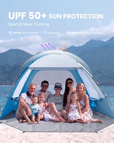 OutdoorMaster Beach Tent for 3/4/6/8 Person - Easy Setup Sun Shade Shelter, Portable Beach Shade Sun Canopy with UPF 50+ UV Protection, Removable Skylight Family Size - color: Icy Blue, size: 8 Person
