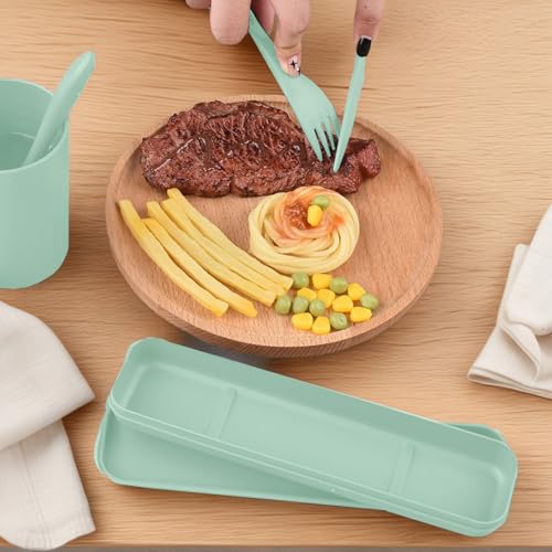 3-in-1 Portable Cutlery Set with Case – Reusable Camping Utensils – Travel Fork, Knife, Spoon Set for Camping, Picnic, Green - color: Green