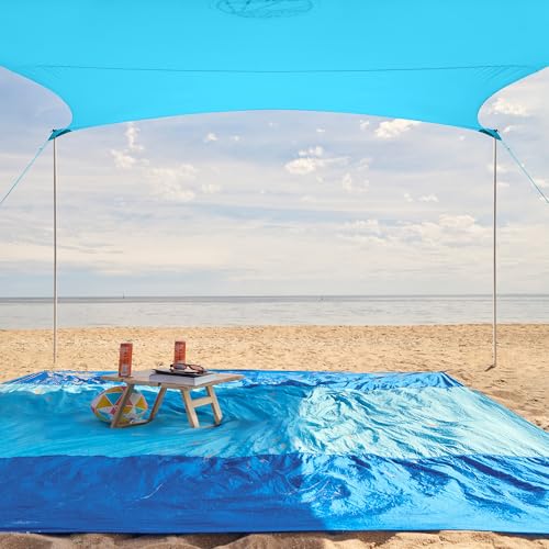 WEKAPO Beach Tent Sun Shelter - Easy Setup Beach Canopy with 4 Sturdy Poles, Large Sandbags and Shovel, 6'7'' Tall, Windproof Sun Shade for Backyard and Camping, UPF 50+ Protection - color: Blue, size: 8x8 FT 4 Pole