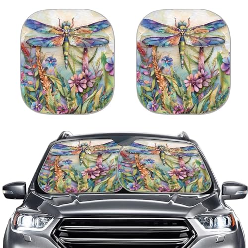 Dragonfly Floral Sunshade for Car Windshield Reflective Blocks Heat and Sun Foldable Sun Shade Shield Car Accessories Keeps Your Vehicle Cool Sun Visor Universal Fit Most Cars - color: Dragonfly Floral