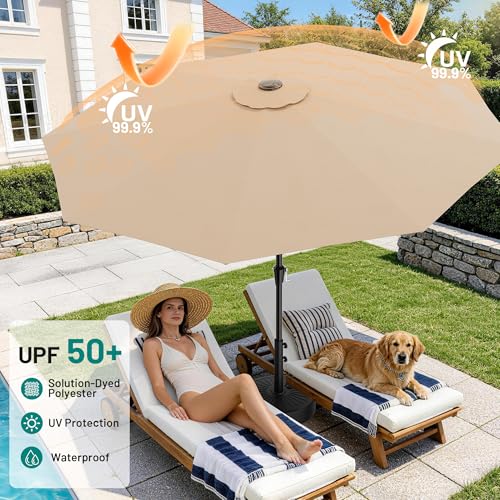 AreShark 9 FT Patio Umbrella for Outdoor, Outdoor Table Umbrella with Push Button Tilt and Crank, Outdoor Patio Umbrellas with 8 Sturdy Ribs for Market, Garden, Pool (Beige) - color: Beige, size: 9ft