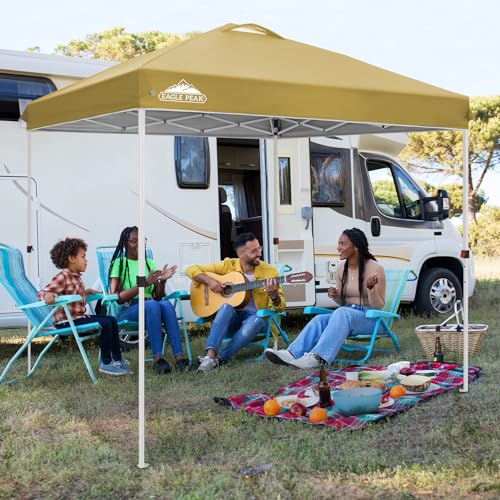 EAGLE PEAK Pop Up Canopy Tent with Wheeled Carry Bag, 8 Stakes, 4 Ropes, Easy Set Up Tent Canopy, 8x8 ft, Beige - color: Beige, size: 8x8