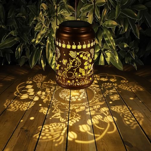 Solar Lanterns Outdoor Waterproof Hummingbird Garden Decor Gifts for Women Mom Grandma Hanging Lights Metal Decoration Outside for Yard, Patio,Backyard,Porch(Cat and Butterfly) - style: Cat and Butterfly