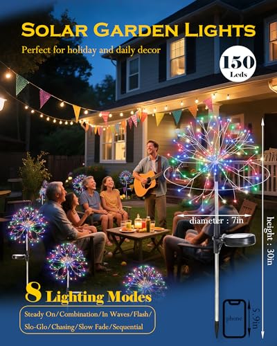 Solar Garden Lights Outdoor Yard Decorations, 8 Pack 150Leds Pathway Lights, Fairy Firework Stake Light for Garden, Patio, Pathway, Flowerbed Multicolor - color: Multicolored, size: 8 Pack
