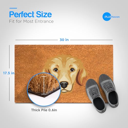 PLUS Haven Coco Coir Door Mat with Heavy Duty Backing, Natural Welcome Bull Dog Doormat, 17.5”x 30” for Entrance, Front Porch, Easy to Clean Entry Mat, Outdoor and Indoor Uses - color: Golden Retriever