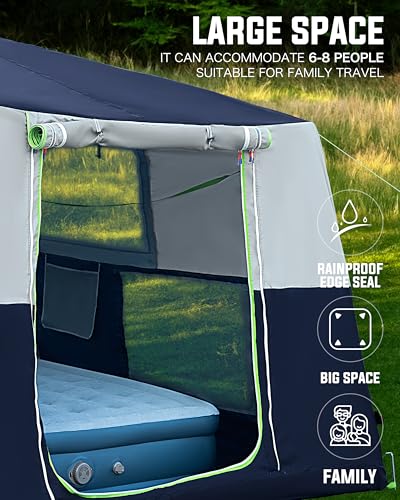 CORANI 14.1'x6.5'x9' Inflatable Tents for Camping, Portable 6/8/10 Person Blow Up Air Tent, Waterproof Windproof Easy Setup Large Family Tent with 2 Doors, 6 Windows, Mosquito Screen - color: Navy Blue, size: 8 person 10.8x9ft