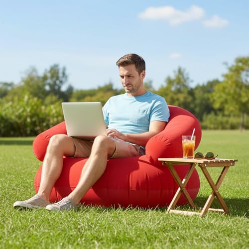 Yoidesu Inflatable Couch with Pump, Easy Setup, Ultralight, Blow up Lounger Chair, Suitable for Hiking, Camping, Beach, Festivals, Lightweight Air Sofa for Relaxing Anywhere (Red) - color: Red