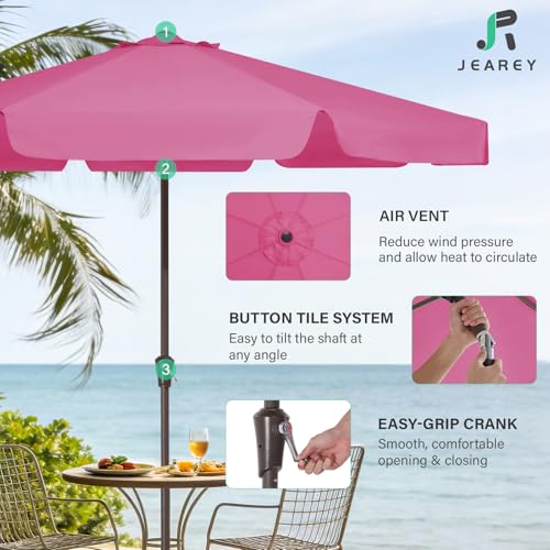 JEAREY 9 FT Patio Umbrella Outdoor, Table Umbrellas Market Umbrella w/Push Button Tilt/Crank, 8 Sturdy Ribs(Rose Pink) - color: Rose Pink