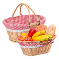 2 Pack 14.2 & 12.6 Inch Natural Wicker Basket with Linen Cotton Cloth Lining, Oval Wicker Woven Basket with Handle, Willow Woven Picnic Baskets for Picnic, Camping, Party - size: 2 Pack 14.2in&12.6in Natural(Round willow)