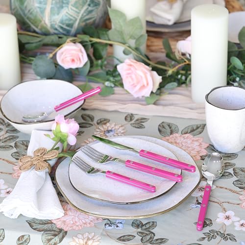 ANNOVA Silverware Set, Retro/Rivet Colorful Stainless Steel Tableware Kitchen Flatware Set Utensils, Includes Dinner Knives, Forks, Spoons, Salad Forks & Dessert Spoons (Pink, 10 Pieces) - color: Pink