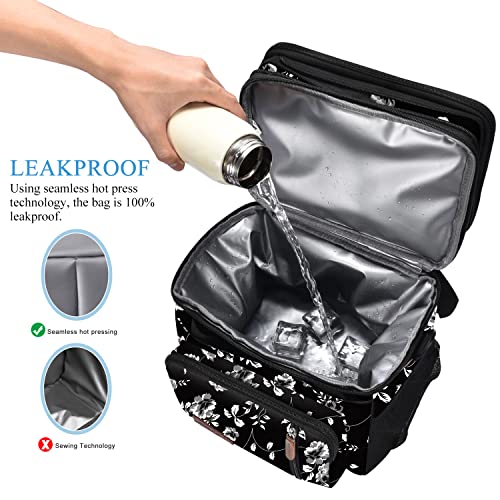 MIYCOO Lunch Bag & Lunch Box for Women Men, Double Deck Leakproof Insulated Soft Large Adult Camping Cooler bag for Work, Beach, Picnic, Travel (White Flower, 15L) - color: White Flower