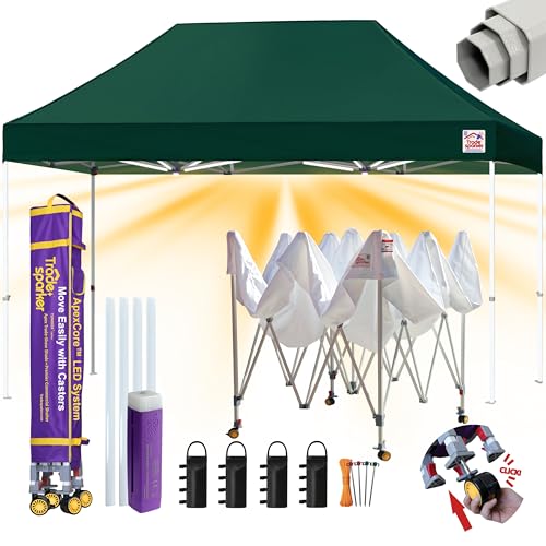 Tradesparker 8x12 Pop Up Canopy Tent,Commercial Movable Canopy with ApexCore LED&Rugged Casters-Instant Easy Setup Shelter Canopies with Weight Bags&Stakes for Outdoor Events Markets,Forest Green - color: Forest Green, size: 8x12