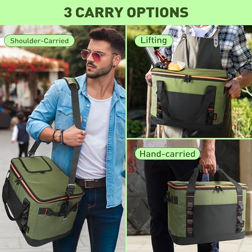 Tirrinia Large Cooler Bag Insulated, 48 Cans Leakproof Soft Camping Coolers, Portable Beach Cooler with Shoulder Strap for Picnic, Beach, Travel Road Trip - color: Green Black