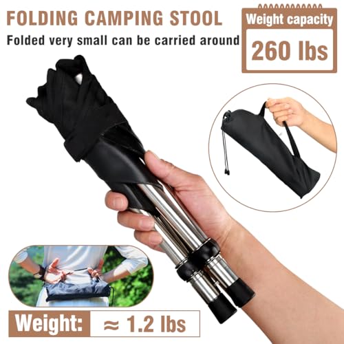 Ultra-Lightweight Camping Stoo - 260lbs Capacity | 13.8in Expanded Height | 1.2lbs Ultra-Light & Waterproof | 1-Pull Quick Setup for Camping, Hiking, Fishing, BBQ & Waiting in Line (Black) - color: Black