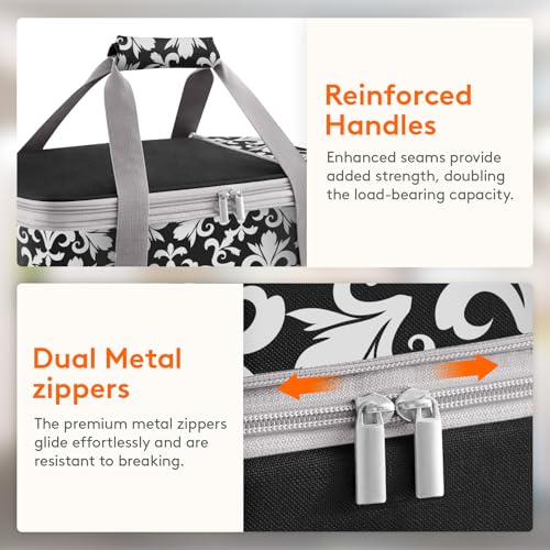 Lifewit Insulated Double Decker Casserole Carrier, Expandable Lasagna Lugger Tote Bag for Hot or Cold Food, Fits 9" x 13" Baking Dish for Potluck Parties, Picnic and Cookouts, Black-Flowers - color: Black-Flowers