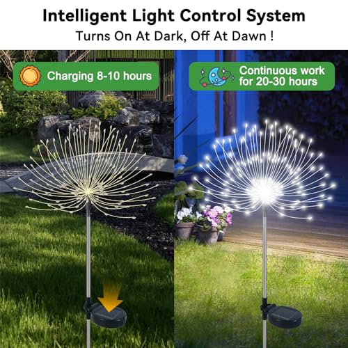 Slyuexu Solar Garden Lights Outdoor Waterproof, 2 Pack 120 LED Solar Firework Lights Decorative Garden Décor Outside for Flowerbed Pathway Party Christmas Decoration, White - color: White, size: 2 Pack