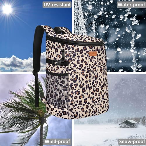 Camping Cooler Backpack 30 45 Cans, Soft Backpack Coolers Insulated Leak Proof Travel Cooler Bag Waterproof Lunch Picnic Beach Work Trip Thermal Bag Drink Beverage Beer Bag Cooler - color: Black Brown Pattern, size: 45 Cans
