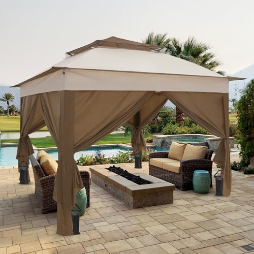 COOS BAY 11x11 Pop Up Gazebo with 4 Sidewalls, Instant Outdoor Canopy Tent with UPF 50+ UV Protection, Water Resistant Shelter with Carry Bag, Stakes & Ropes, Beige - color: Beige