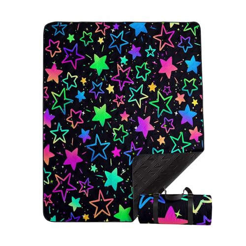Outdoor Picnic Blanket,Portable Sandproof Waterproof Picnic Mat,Colorful Stars Printed Camping Beach Mat for Sand and Wet Grass Hiking (Colorful Stars S) - color: Colorful Stars, size: Standard - 59"x78"