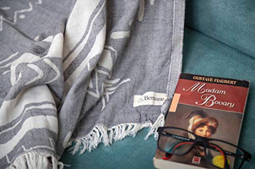 Bersuse 100% Cotton Kona XL Throw Blanket Turkish Towel Beach Blanket - Beach Camping Essentials - 75x90 Inches, Anthracite - color: Anthracite