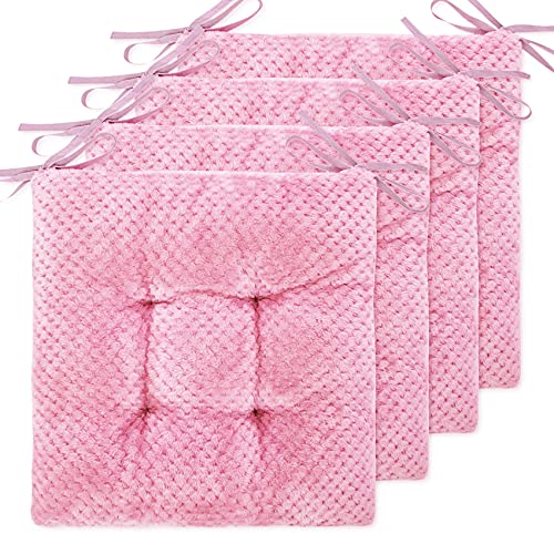 WONDER MIRACLE 4 Pack Seat Cushion/Chair Cushion Pads for Dining Chairs, Office Chair, Car, Floor, Outdoor, Patio，Machine Wash & Dryer Friendly (F&F 16"×16", Baby Pink) - color: Baby Pink, style: F&F 16"×16"