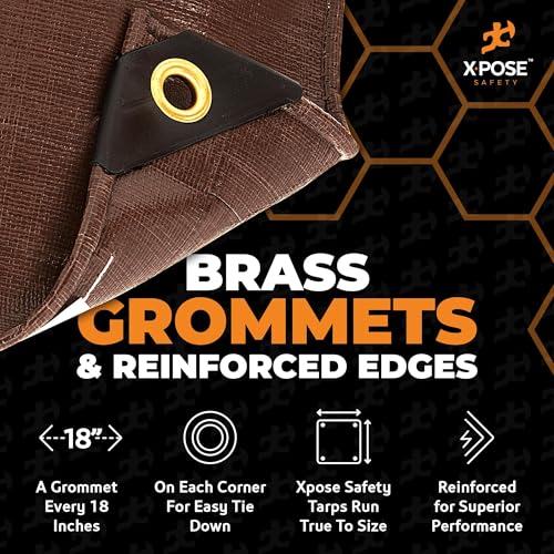 10' x 20' Super Heavy Duty 16 Mil Brown Poly Tarp Cover - Thick Waterproof, UV Resistant, Rip and Tear Proof Tarpaulin with Grommets and Reinforced Edges - by Xpose Safety - color: Brown, size: 10' x 20'