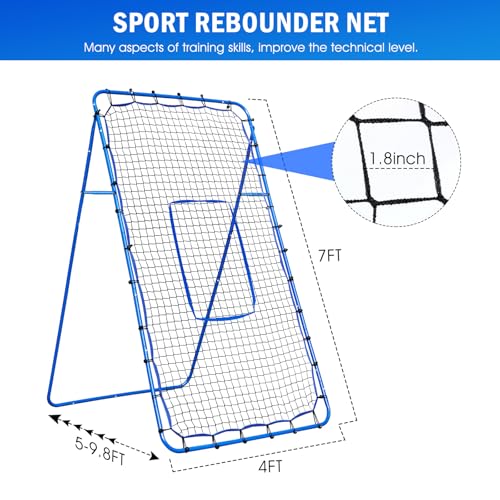 Volleyball Lacrosse Rebound Net Pro, WINTHAI Lacrosse Rebounder for Backyard, 7x4FT/6x4FT/4x4FT Bounce Back Net with Target Strike Zone, Easy Quick Setup, Volleyball Baseball Softball Soccer Training - size: 7FTx4FT