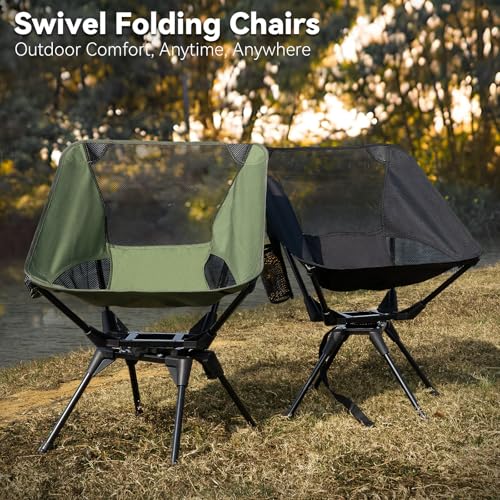 Upgraded 360° Swivel Camping Chair for Adults, Portable Folding Chair with Cup Holder, Lightweight Compact Backpack Outdoor Chair for Travel, Fishing, Hiking, and Beach - color: Black