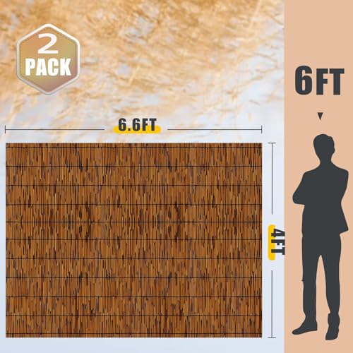 2 Pack Natural Reed Fencing,4FT X 6.6T Reed Screen Balcony Reed Fence Bamboo Screen Fencing for Outdoor Backyard Patio（Brown） - size: 2 Pack 4FT×6.6FT