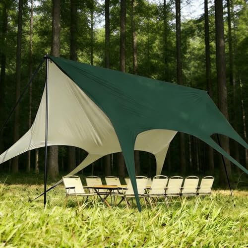 Camping Tarp with Poles, No Rope Tying 2-Step Setup, 11x18FT Waterproof 10-12 Person Tarp Shelter, 22ft² 2.6m Height 210D Oxford Family SUV Park Beach Outdoor Sun Shelter, Green - color: Green