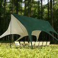 Camping Tarp with Poles, No Rope Tying 2-Step Setup, 11x18FT Waterproof 10-12 Person Tarp Shelter, 22ft² 2.6m Height 210D Oxford Family SUV Park Beach Outdoor Sun Shelter, Green - color: Green