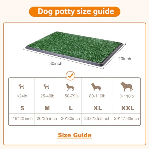 LOOBANI Dog Grass Pad with Tray - Dog Litter Box - Indoor Potty for Apartment and Patio Training - with 2 Packs Grass Pee Pads for Replacement, 20×30 Inch - size: Tray Potty 20*30inch