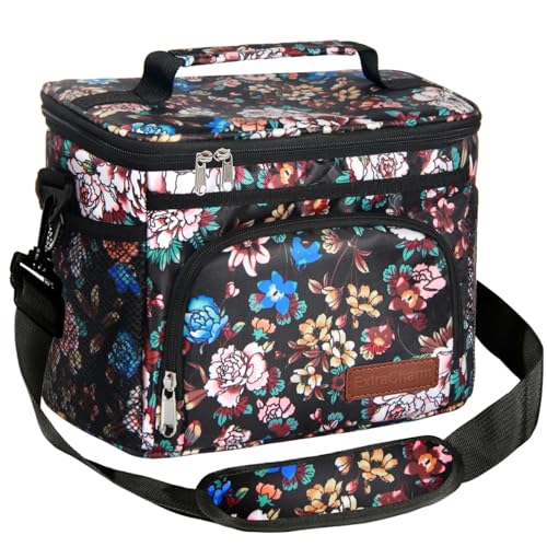 ExtraCharm Insulated Lunch Bag for Women/Men-Reusable Lunch Box for Office Picnic Hiking Beach-Leakproof Cooler Tote Bag Organizer with Adjustable Shoulder Strap for Adults-Floral Foliage - color: Floral Foliage