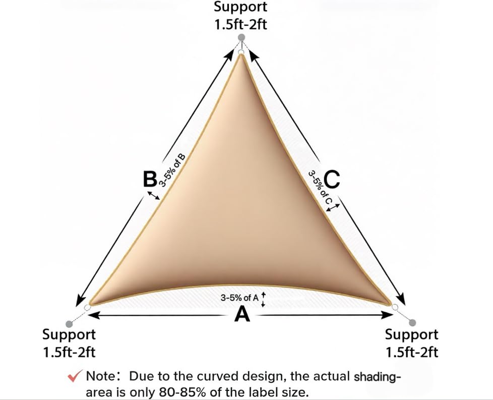 Sun Shade Sail 12'x 12'x 12' Yellow Beige Triangle Canopy Sail Shade Cover 95% UV Block Permeable Sunshade Outdoor for Patio Yard - color: Yellow Beige, size: 12'x 12'x 12'