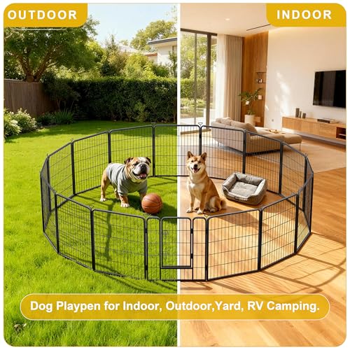 Heavy-Duty Iron Dog Playpen Outdoor Indoor,40 inch 8 Panels Dog Fences for RV Camping/Yard/Garden,Portable Dog Play Pen for Dogs,Puppies,Small Animals,Black Silver - color: Dark Sliver, size: 40''h