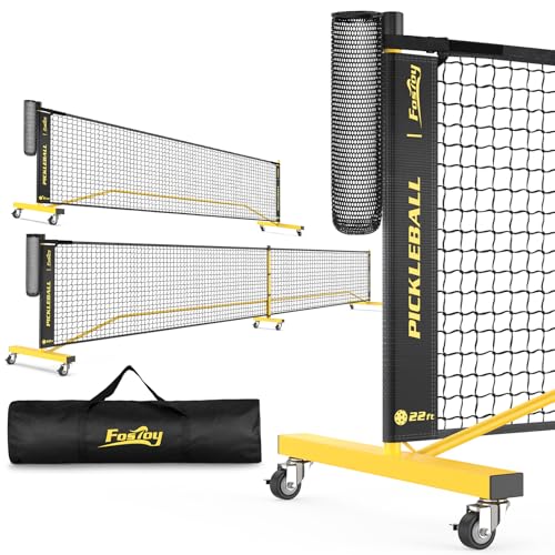 Pickleball Net with Wheels, Portable 2-in-1 Pickle Ball Net with Ball Collector,22FT Regulation Size & 11FT Half Court Size, Carry Bag, Steady Metal Frame for Outdoor Indoor Driveway - color: Black&Yellow