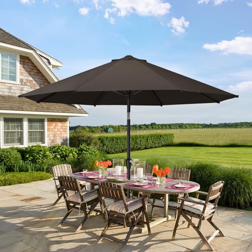 MASTERCANOPY 9FT Patio Umbrella with Push Button Tilt and Crank, Outdoor Market Umbrella with 8 Sturdy Ribs, UV Protection & Waterproof for Garden, Deck, Backyard, Pool (Brown) - color: brown, size: 9FT