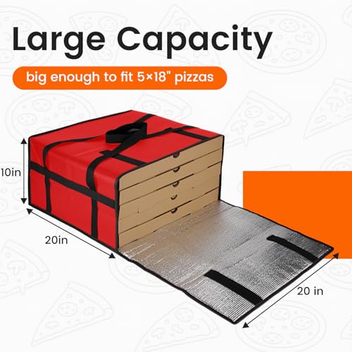 Bodaon Pizza Bags for Delivery, 20" x 20" x 10" Pizza Warmer Bags for Carry Hot, Insulated Pizza Delivery Bag for Commercial Use, Pizza Carrier for Food Delivery, Food Delivery Accessories, Red - color: Red, size: 20" x 20" x 10"H