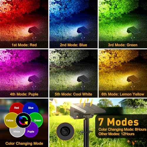 Solar Color Changing Spot Lights Outdoor Waterproof IP65, [8 Pack/32 LED/7 Modes] 2-in-1 Landscape Spotlights, Auto On/Off High Lumens Solar Spot Lights for Outside Yard Garden Pathway Walkway - color: Colored, size: 8 Pack