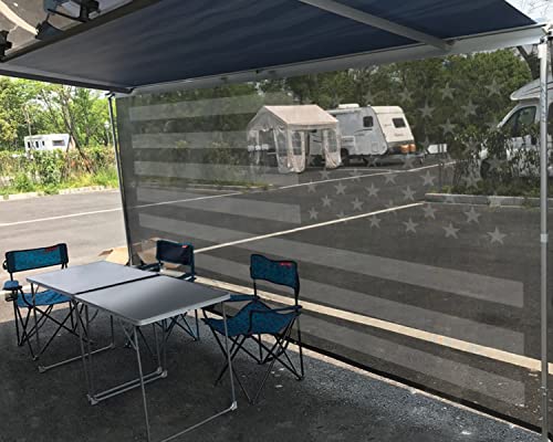 Tentproinc RV Awning Sun Shade Screen 7' X 13' 3'' (Fit for 14' Awning) Black Mesh Sunshade for Motorhome Camper Trailer Awning Shade Screen UV Blocker (American Flag) - color: Flag-Black, size: 7' x 13'3'' -Actual Measurement